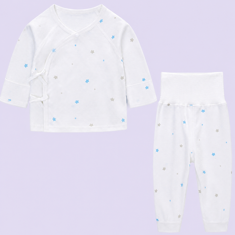  MiracleBaby - Áo sơ sinh tay dài cài lệch nguyên chất Cotton kèm quần cạp cao dày dặn, co giãn, giữ nhiệt tốt, mềm mại 