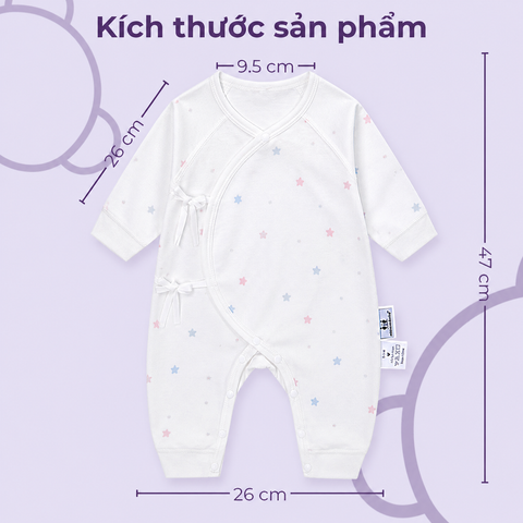  MiracleBaby - Bodysuit cột dây sơ sinh chất liệu Cotton cho bé sơ sinh từ 0 đến 3 tháng co giãn, mềm mại, thấm hút tốt 