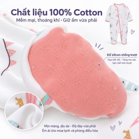  Bộ 3 bodysuit liền thân khóa kéo, tất liền có chấm silicon chống trượt 