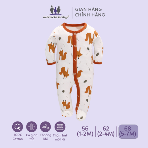  Bodysuit áo quần liền thân NÚT BẤM cho bé chất liệu Cotton thương hiệu Miraclebaby từ 1 đến 7 tháng tuổi 