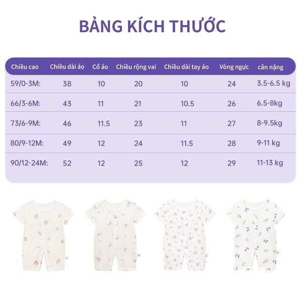  bodysuit cotton đùi cộc mềm mát cho bé 0-24 tháng 