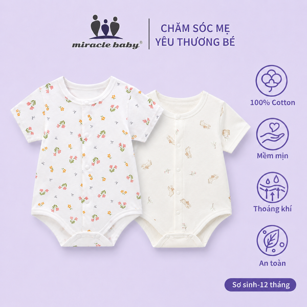  Bodysuit ngắn tay tam giác cotton cho bé 0-12 tháng 100%cotton có lỗ thoát khí 