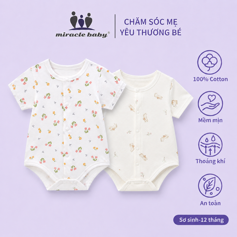  Bodysuit ngắn tay tam giác cotton cho bé 0-12 tháng 100%cotton có lỗ thoát khí 