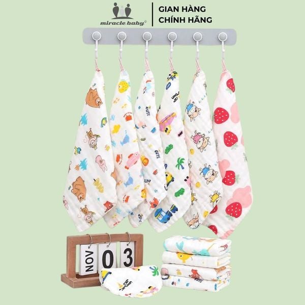  Khăn Xô Muslin 4 lớp 100% Cotton Siêu Mềm, Khăn Rửa Mặt Cho Bé Hàng Cao Cấp Kích Thước 25x25 cm 