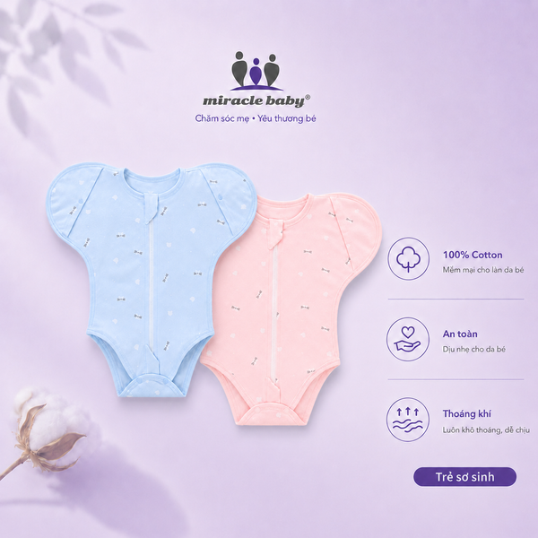  MiracleBaby - Nhộng chũn hở chân chất liệu Cotton cho bé từ 0 - 3M co giãn, mềm mại, thoáng khí và thấm hút tốt 