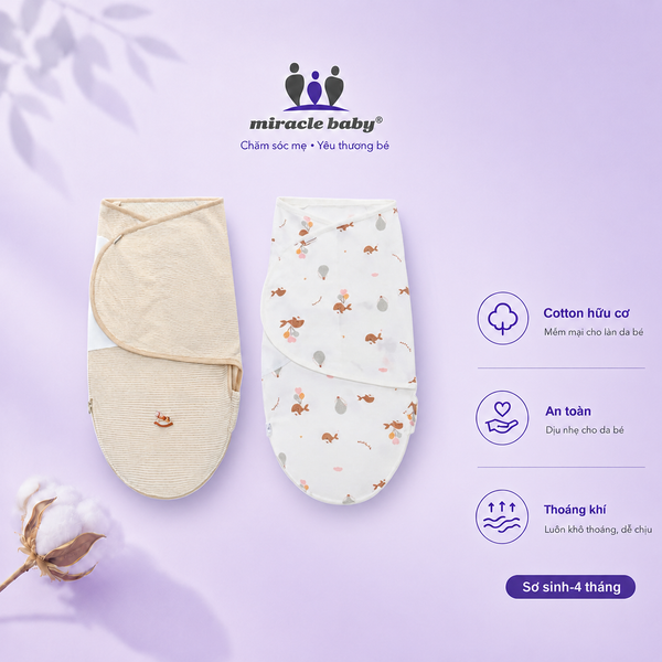  Bộ 2 khăn quấn kén cotton hữu cơ êm ái 