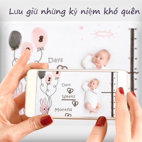  Miracle Baby - Chăn quấn đánh dấu cột mốc tháng tuổi phát triển phụ kiện chụp ảnh cho bé vải nhung cao cấp mền mịn không có xơ vải 