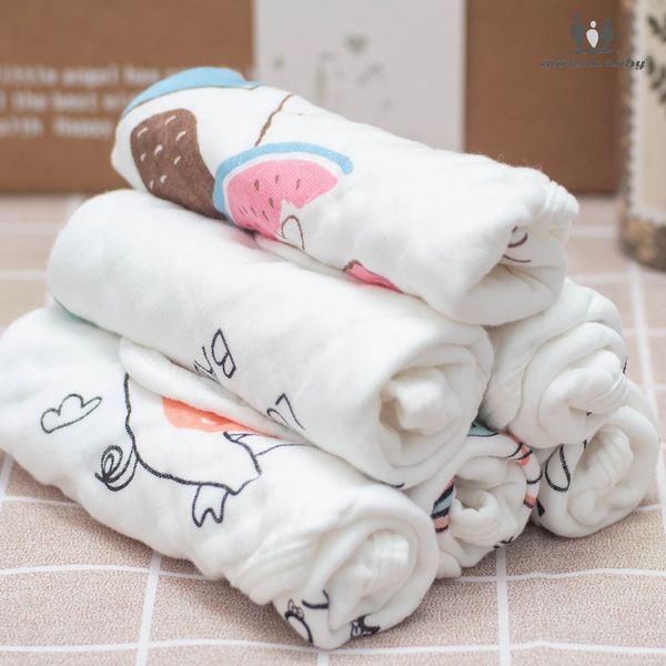  Set Combo 5 Khăn Xô Muslin 6 lớp 100% Cotton Siêu Mềm, Khăn Rửa Mặt Cho Bé Hàng Cao Cấp Kích Thước 30x30 cm 