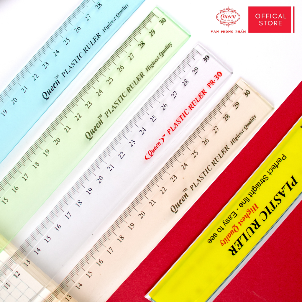 Thước nhựa 30cm - Màu Trắng Trong/Xanh/Xanh Lá/Hồng - Queen (Nữ Hoàng)