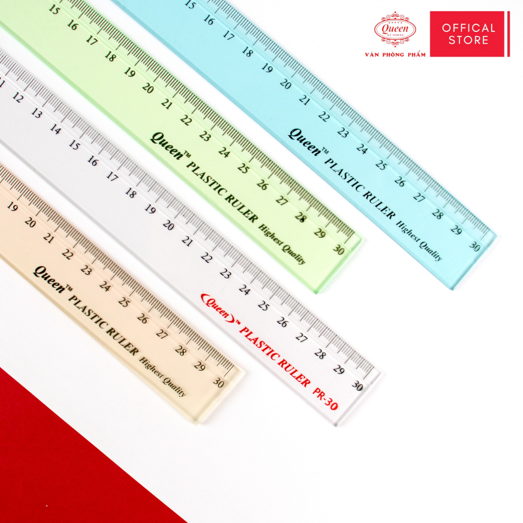 Thước nhựa 30cm - Màu Trắng Trong/Xanh/Xanh Lá/Hồng - Queen (Nữ Hoàng)