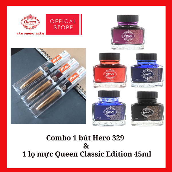Combo 1 bút Hero 329 & 1 lọ mực Queen Classic Edition 45ml