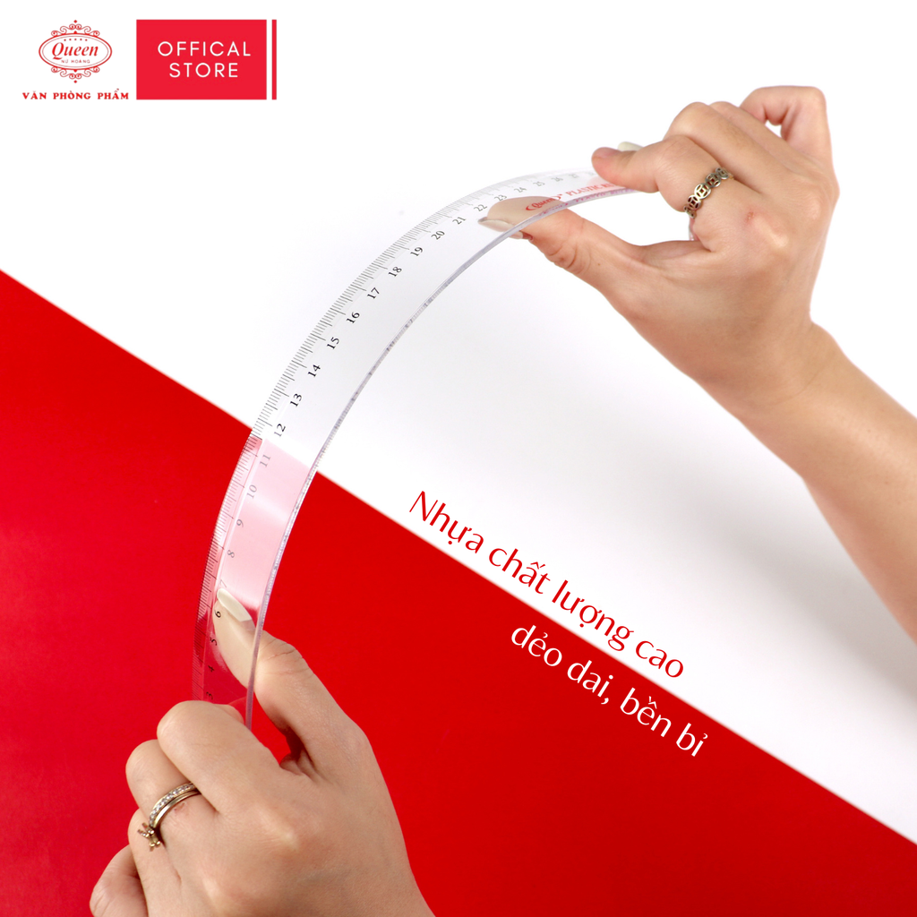 Thước nhựa 30cm - Màu Trắng Trong/Xanh/Xanh Lá/Hồng - Queen (Nữ Hoàng)