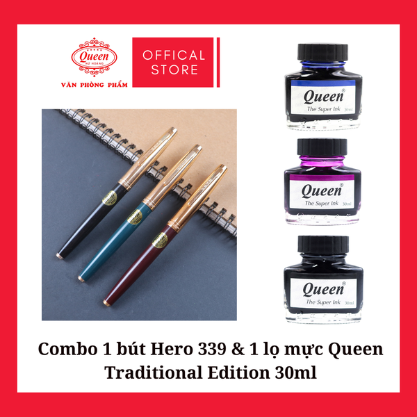 Combo 1 bút Hero 336 và 1 lọ mực Queen Traditional Edition 30ml