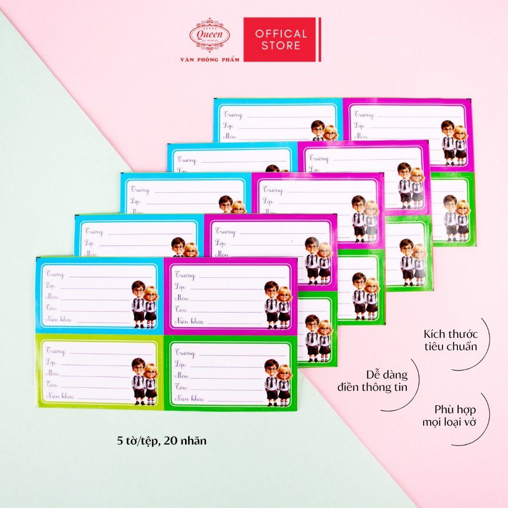 Nhãn vở Học Sinh Queen - 20 nhãn/1 tệp - LB901 nhãn decal chất liệu tốt