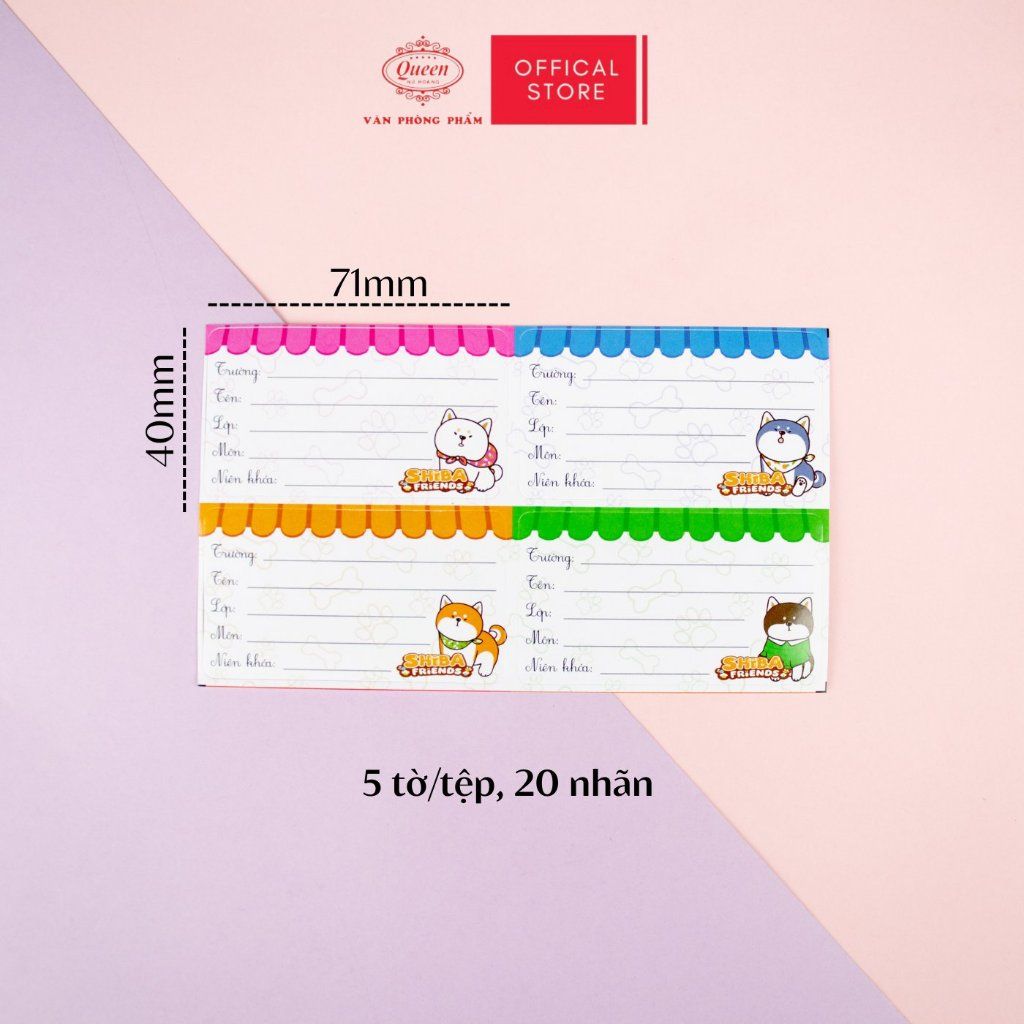 Nhãn vở học sinh Shiba Queen - 20 nhãn/1 tệp - LB901 nhãn decal chất liệu tốt