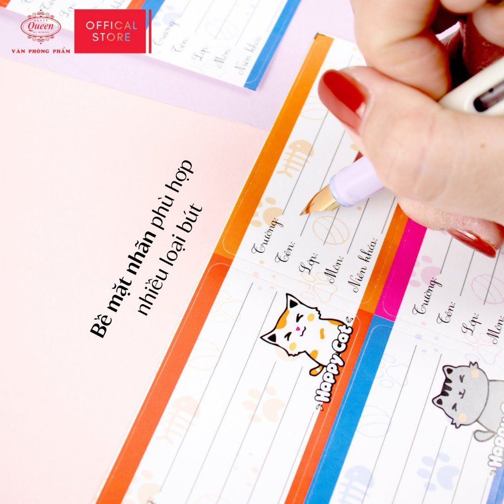 Nhãn vở học sinh Happy Cat Queen - 20 nhãn/1 tệp - LB901 nhãn decal chất liệu tốt
