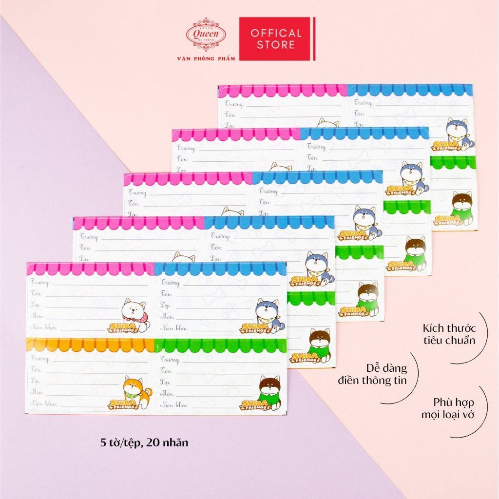 Nhãn vở học sinh Shiba Queen - 20 nhãn/1 tệp - LB901 nhãn decal chất liệu tốt