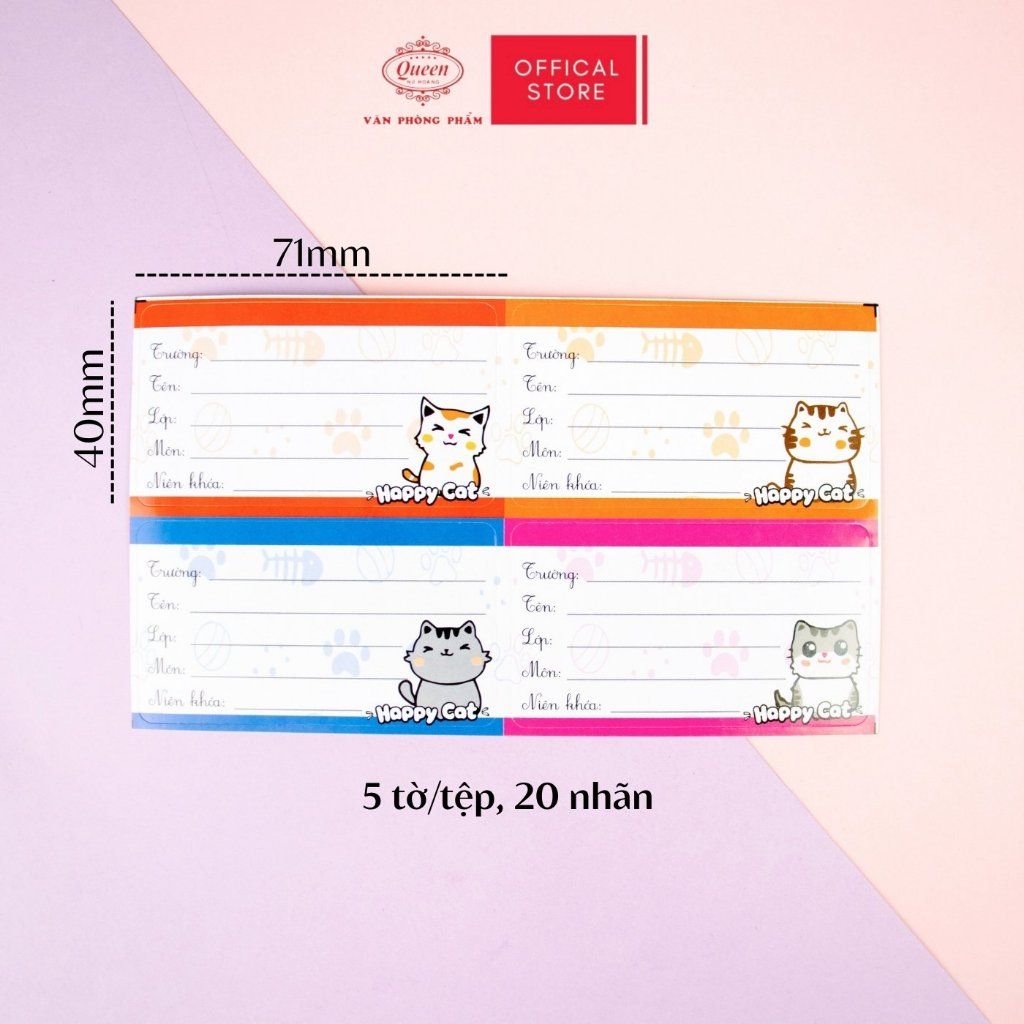 Nhãn vở học sinh Happy Cat Queen - 20 nhãn/1 tệp - LB901 nhãn decal chất liệu tốt