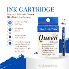 Ống mực bút máy Queen - FIC026 (đầu gắn 2.6mm) - Tím/Dương/Đen - 12 ống/hộp - Tiêu chuẩn Mỹ & Châu Âu