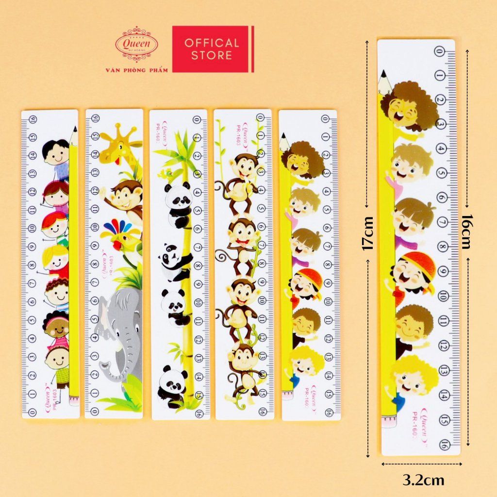 Thước kẻ học sinh hình thú dễ thương 16cm - Queen PR-16cm