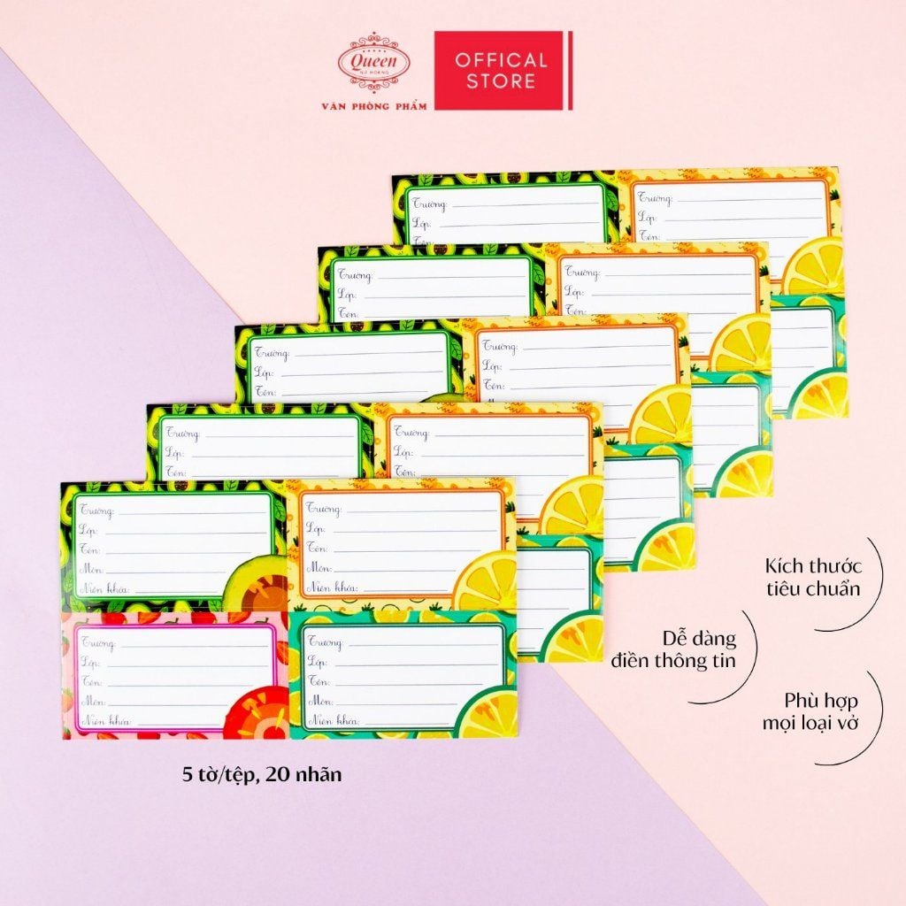Nhãn vở học sinh Trái Cây Queen - 20 nhãn/1 tệp - LB901 nhãn decal chất liệu tốt