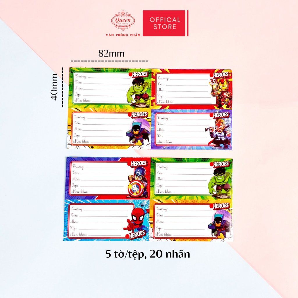 Nhãn vở học sinh Siêu Nhân Queen - 20 nhãn/1 tệp - LB902 nhãn decal chất liệu tốt