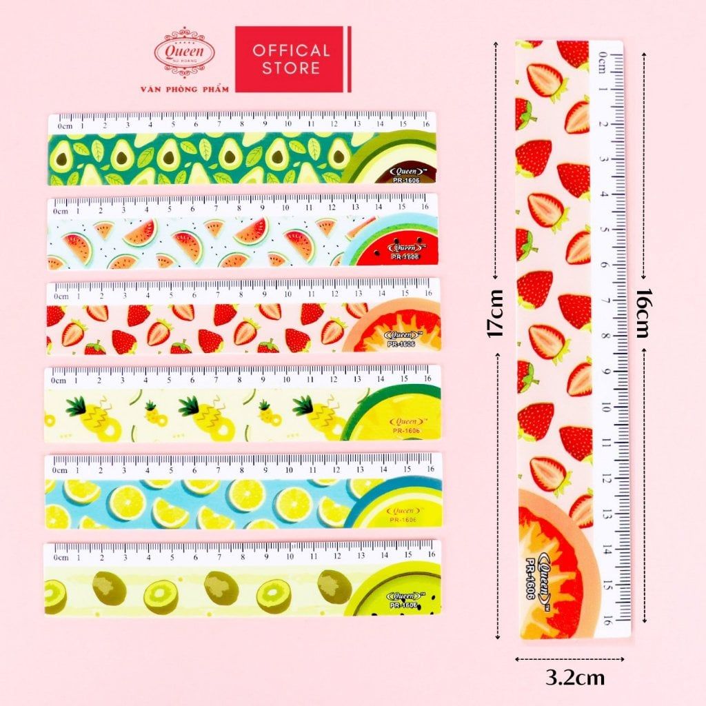 Thước kẻ học sinh Trái Cây Queen - 16cm - PR-16 (hình ngẫu nhiên)