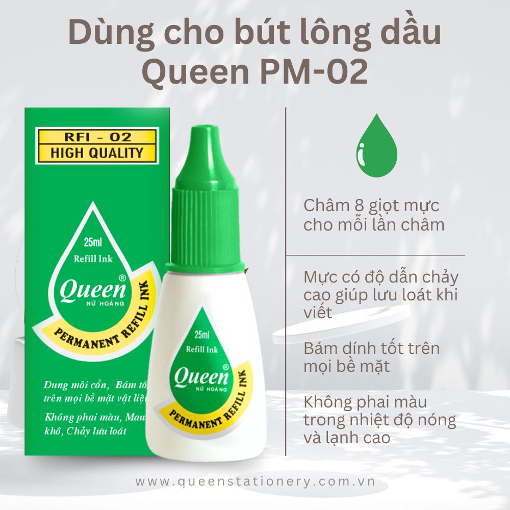 Mực bút lông dầu Queen - Tiêu chuẩn Châu Âu & Mỹ - RFI-02 bám dính tốt trên nhiều bề mặt - 25ml