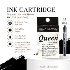 Ống mực bút máy Queen - FIC026 (đầu gắn 2.6mm) - Tím/Dương/Đen - 12 ống/hộp - Tiêu chuẩn Mỹ & Châu Âu