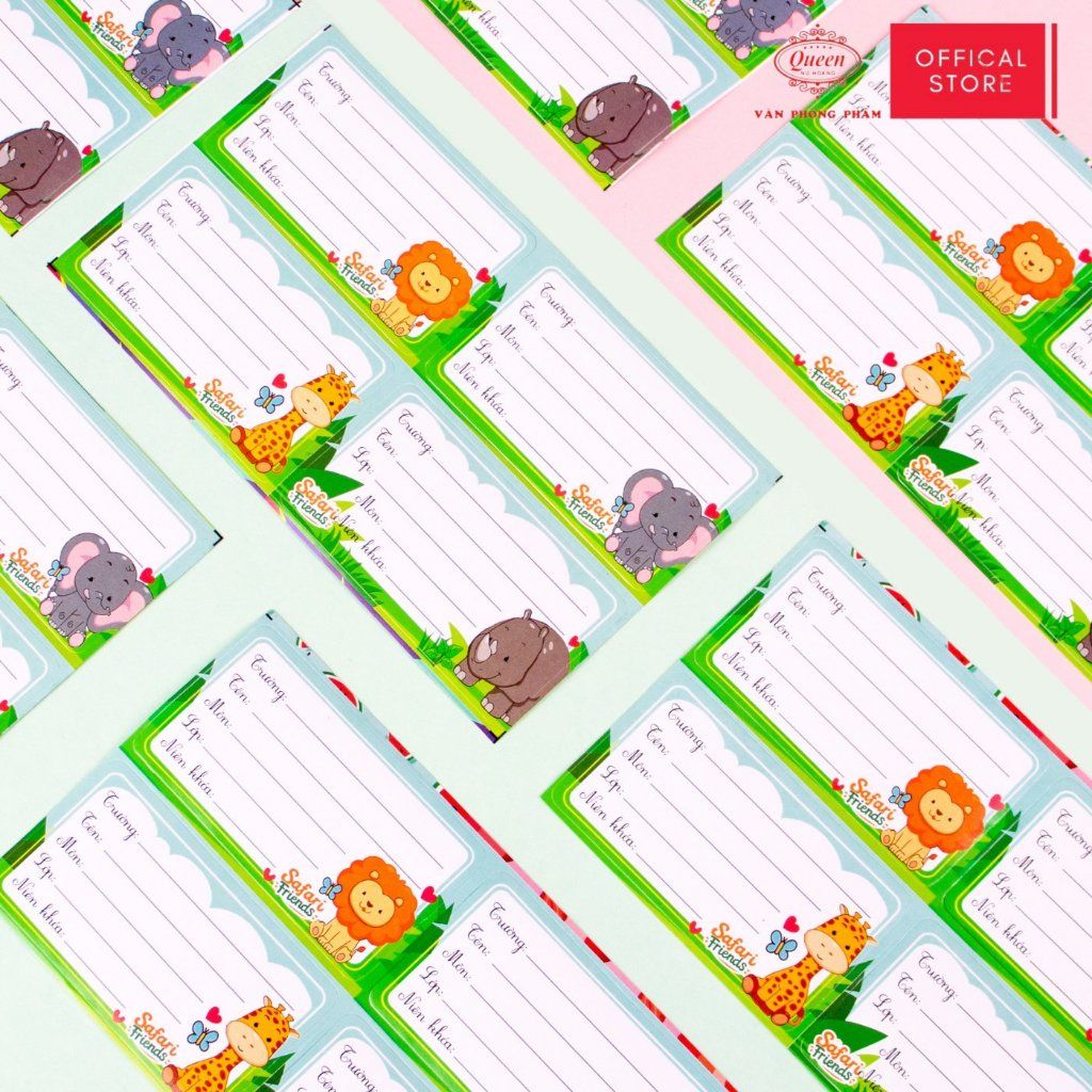 Nhãn vở học sinh Safari Friends Queen - 20 nhãn/1 tệp - LB901 nhãn decal chất liệu tốt