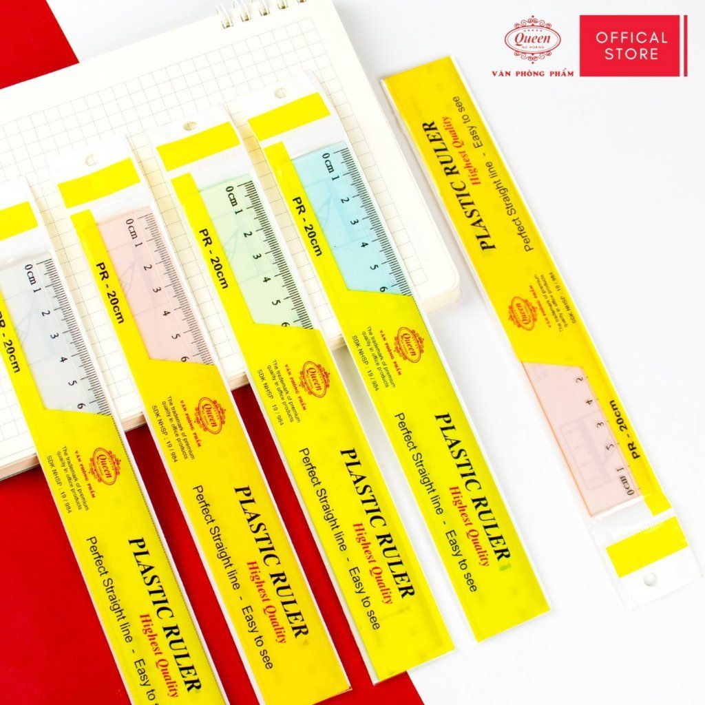 Thước kẻ trong suốt 20cm - Queen PR-20cm (Nhựa cao cấp nguyên sinh)