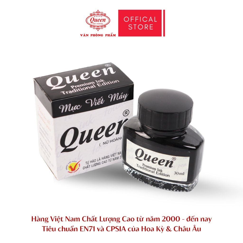 Mực bút máy Queen - FPI-01 30ml - Tím/Dương/Đen - Tiêu chuẩn an toàn & chất lượng Mỹ & Châu Âu