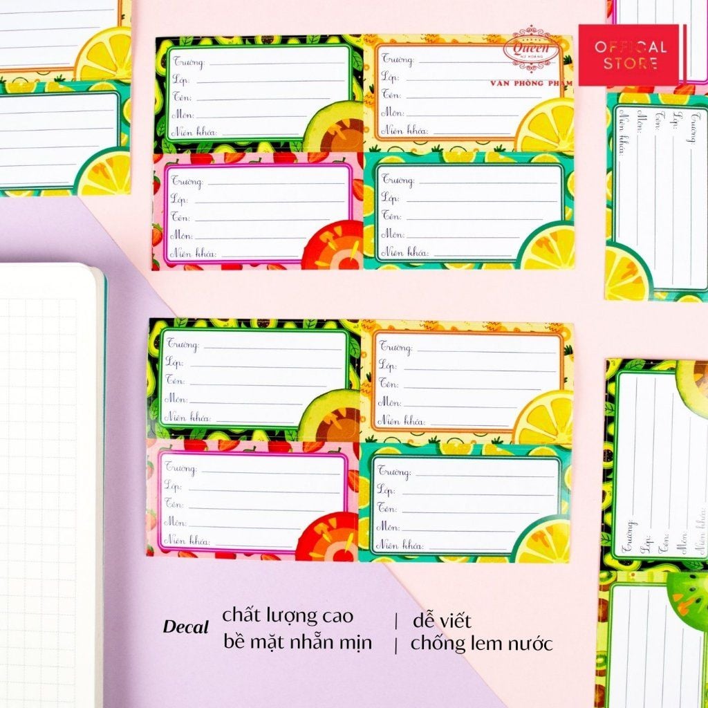 Nhãn vở học sinh Trái Cây Queen - 20 nhãn/1 tệp - LB901 nhãn decal chất liệu tốt