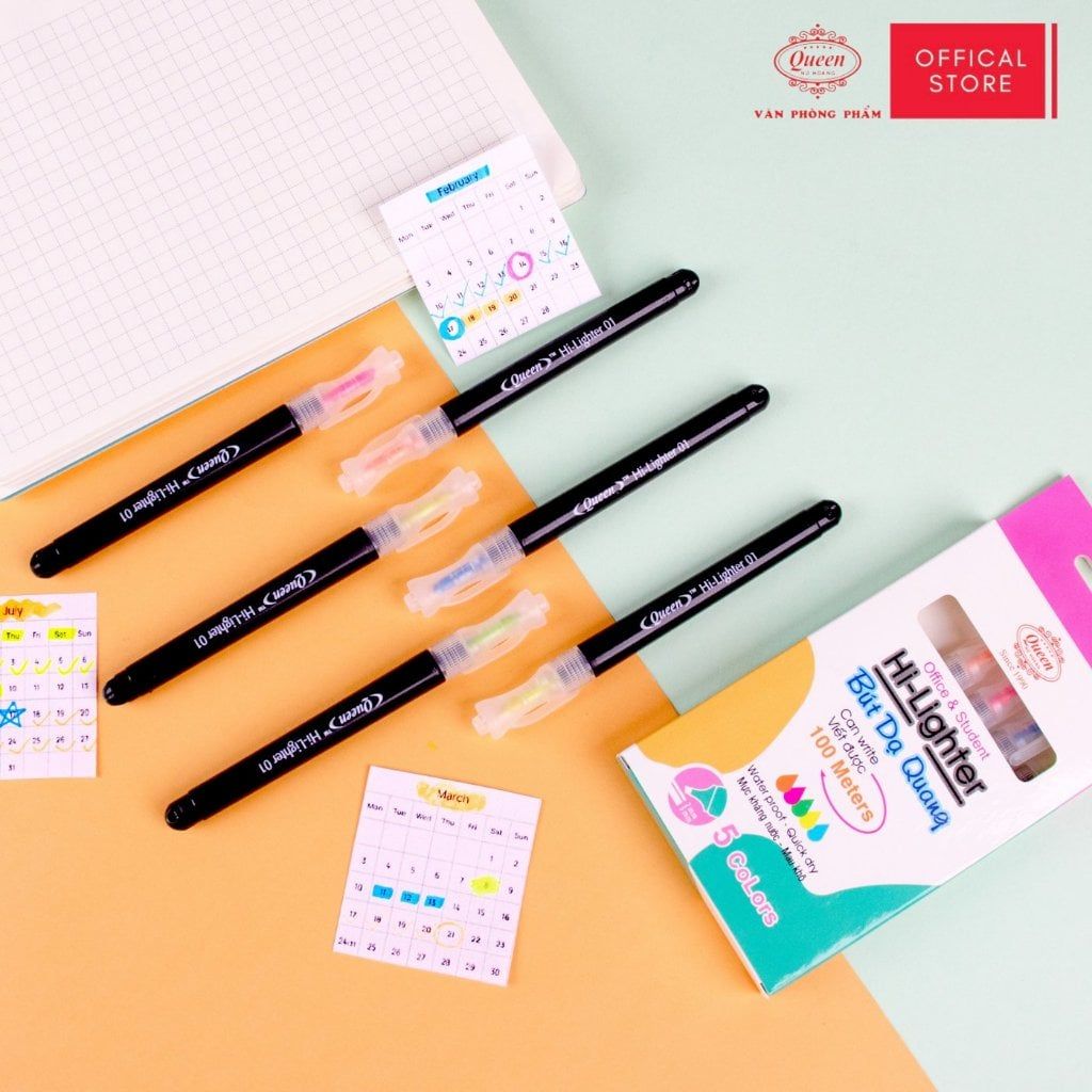 Bút dạ quang Queen (6 bút, 2 màu vàng) - HL-01
