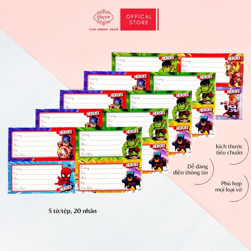 Nhãn vở học sinh Siêu Nhân Queen - 20 nhãn/1 tệp - LB902 nhãn decal chất liệu tốt