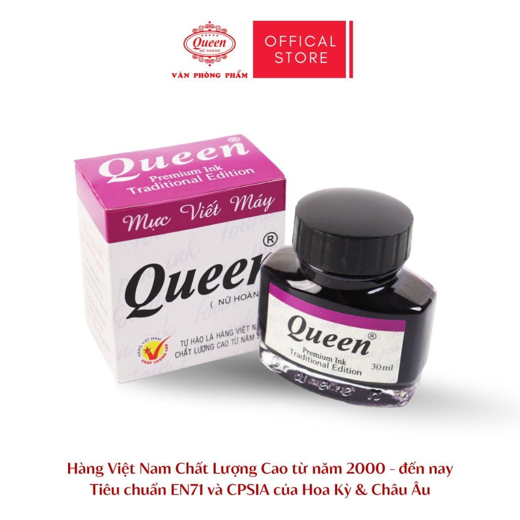 Mực bút máy Queen - FPI-01 30ml - Tím/Dương/Đen - Tiêu chuẩn an toàn & chất lượng Mỹ & Châu Âu