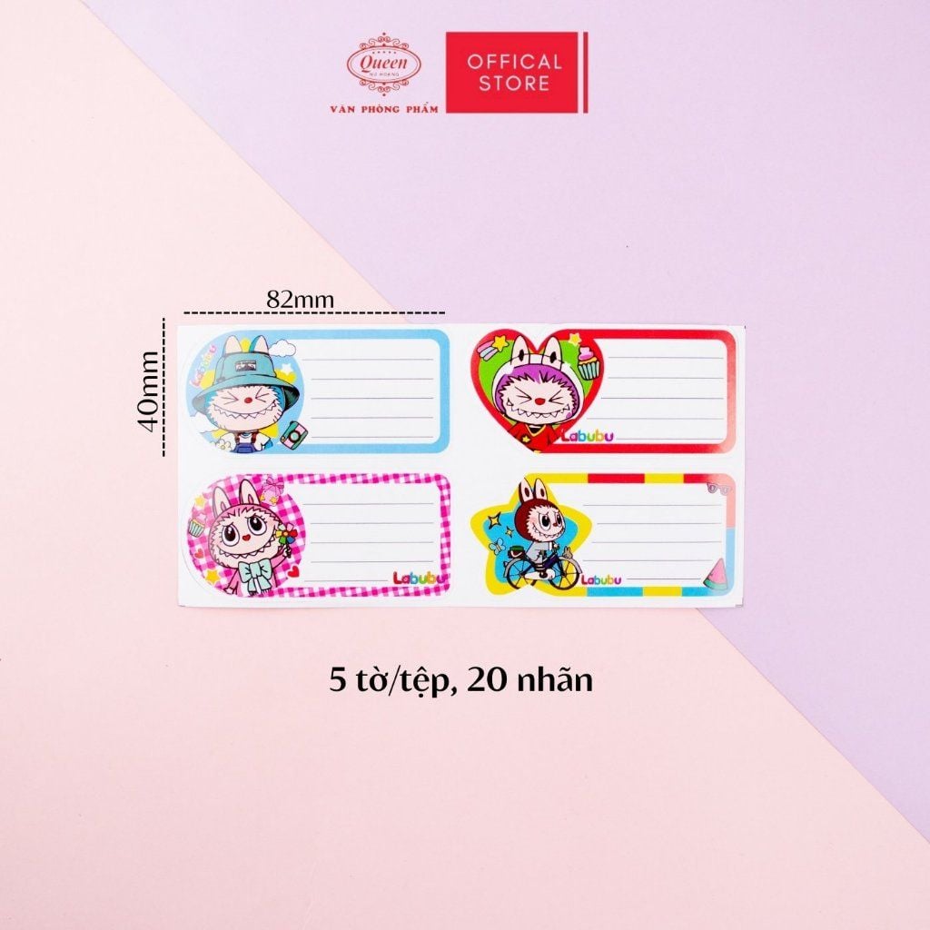 Nhãn vở học sinh Labubu Queen - 20 nhãn/1 tệp - LB902 nhãn decal chất liệu tốt