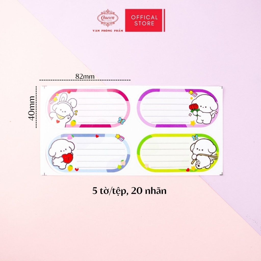 Nhãn vở học sinh Cute Dog Queen - 20 nhãn/1 tệp - LB902 nhãn decal chất liệu tốt