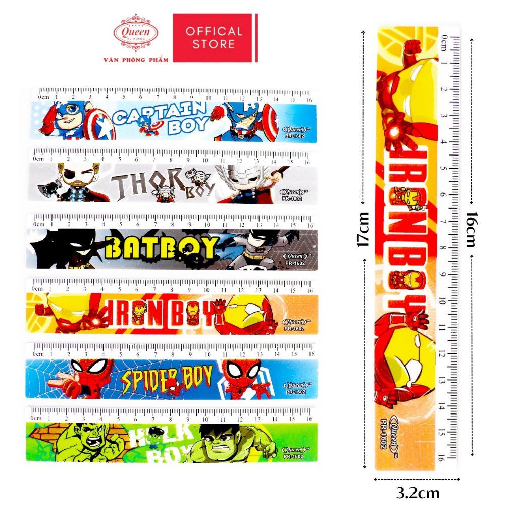 Thước kẻ học sinh siêu nhân Queen 16cm - PR-16cm (Hình ngẫu nhiên)