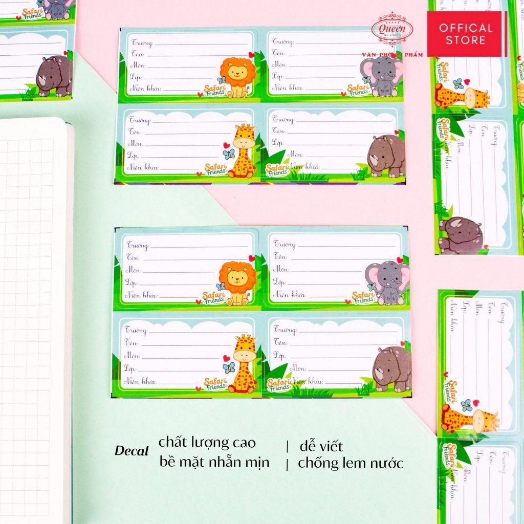 Nhãn vở học sinh Safari Friends Queen - 20 nhãn/1 tệp - LB901 nhãn decal chất liệu tốt