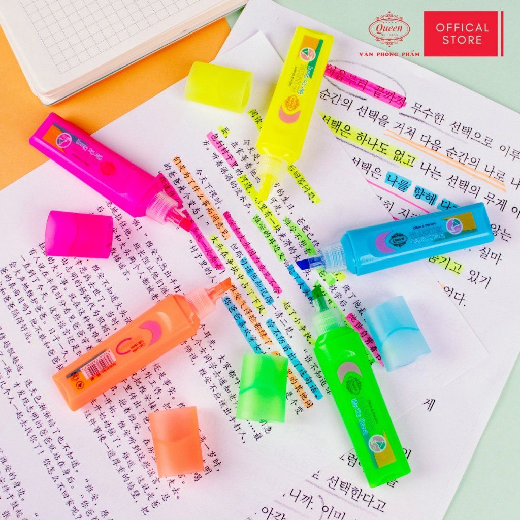 Bút dạ quang Queen HL-02 (5 bút, 5 màu)