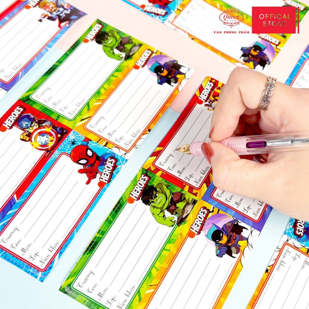 Nhãn vở học sinh Siêu Nhân Queen - 20 nhãn/1 tệp - LB902 nhãn decal chất liệu tốt