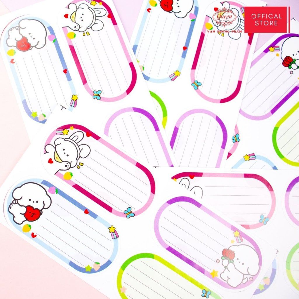 Nhãn vở học sinh Cute Dog Queen - 20 nhãn/1 tệp - LB902 nhãn decal chất liệu tốt