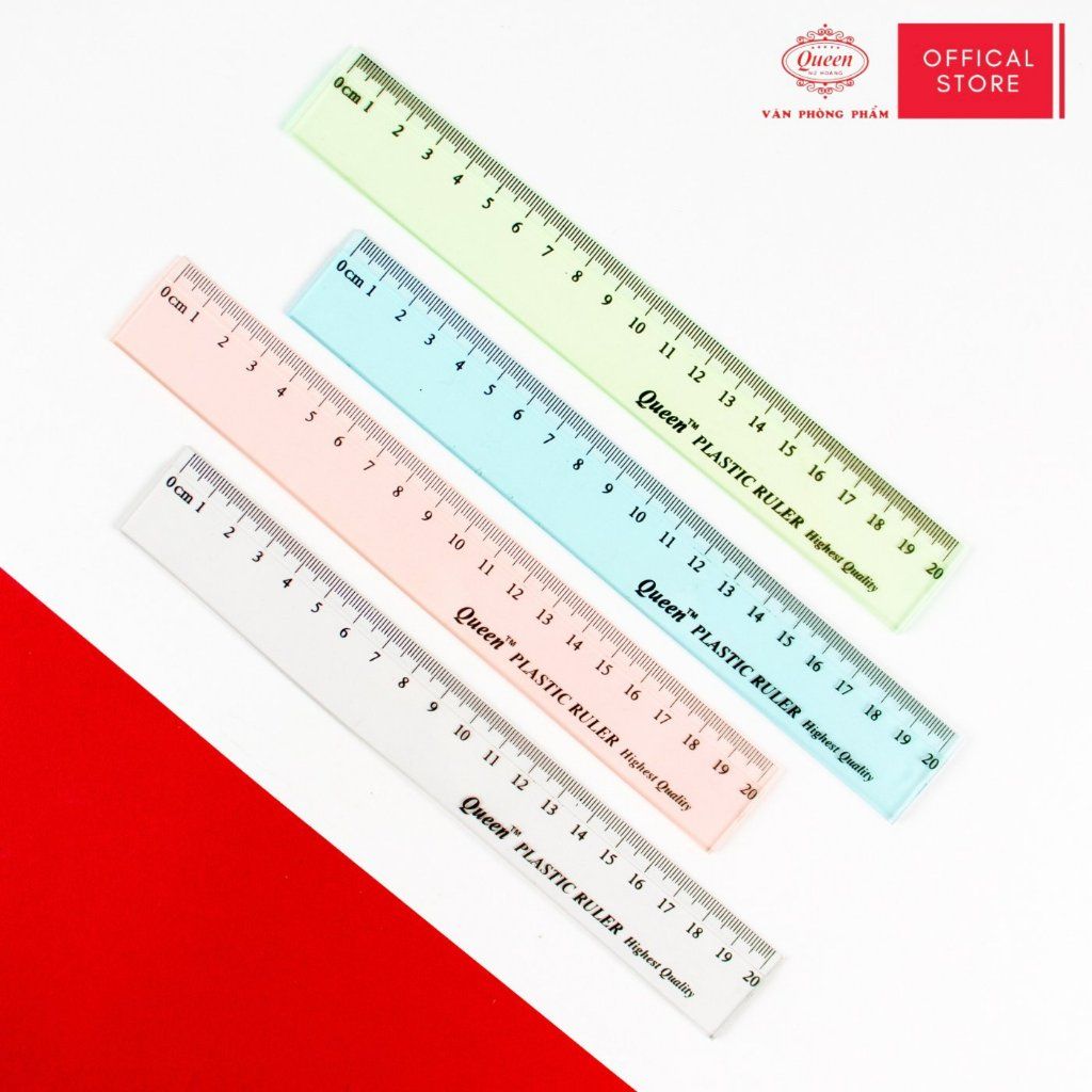 Thước kẻ trong suốt 20cm - Queen PR-20cm (Nhựa cao cấp nguyên sinh)