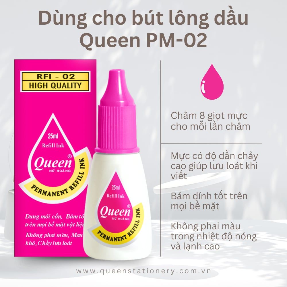 Mực bút lông dầu Queen - Tiêu chuẩn Châu Âu & Mỹ - RFI-02 bám dính tốt trên nhiều bề mặt - 25ml