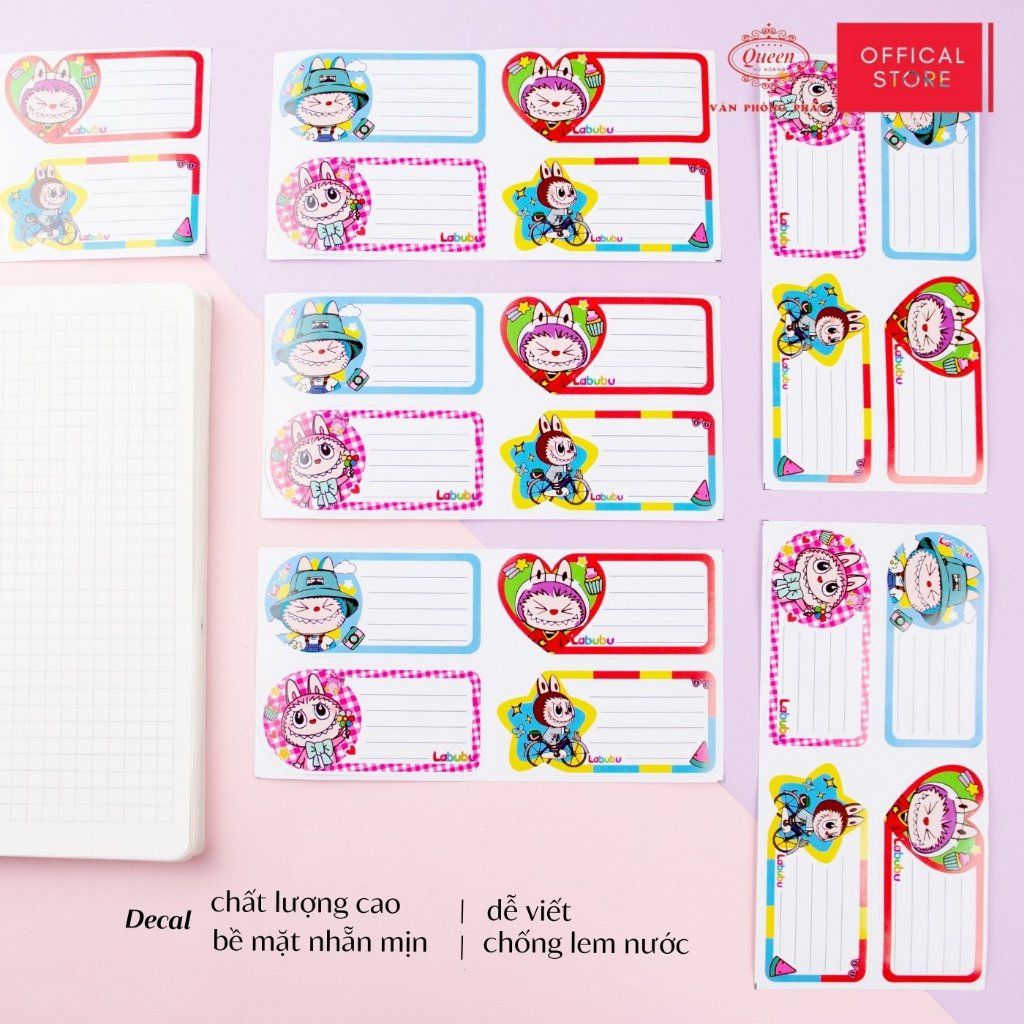 Nhãn vở học sinh Labubu Queen - 20 nhãn/1 tệp - LB902 nhãn decal chất liệu tốt