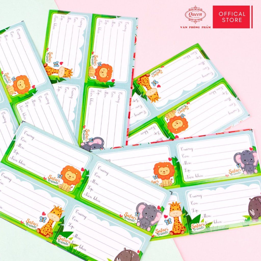 Nhãn vở học sinh Safari Friends Queen - 20 nhãn/1 tệp - LB901 nhãn decal chất liệu tốt