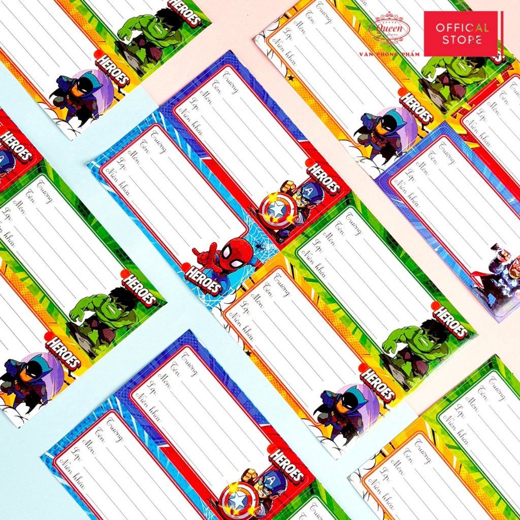 Nhãn vở học sinh Siêu Nhân Queen - 20 nhãn/1 tệp - LB902 nhãn decal chất liệu tốt