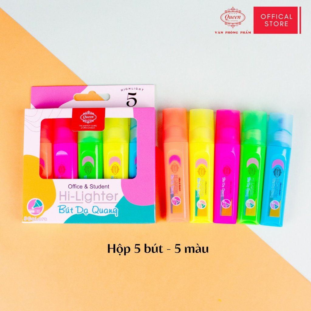 Bút dạ quang Queen HL-02 (5 bút, 5 màu)