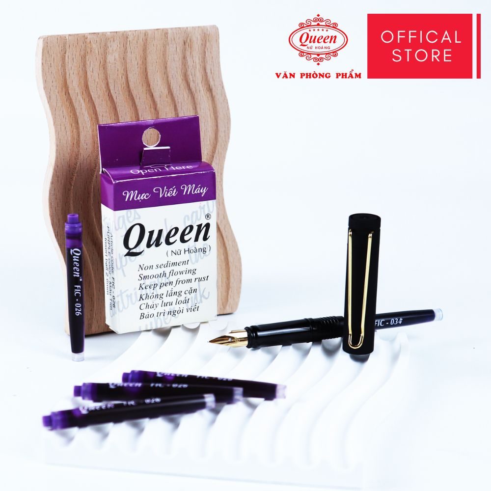 Ống mực bút máy Queen - FIC026 (đầu gắn 2.6mm) - Tím/Dương/Đen - 12 ống/hộp - Tiêu chuẩn Mỹ & Châu Âu